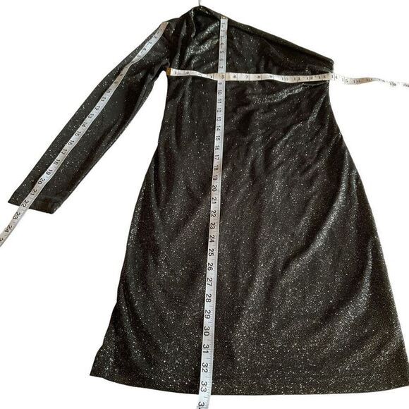 Allen B by Allen Schwartz Black Sparkle One-Sleeve Mini Glitter Party Dress XS - Picture 5 of 8